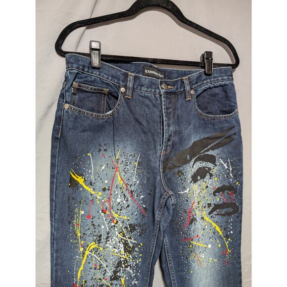 Express Junior's‎ Dark Wash Jeans Artist Paint Splatter Graffiti Size 11/12 - Picture 2 of 10